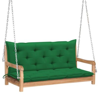 Swing Bench with Green Cushion 47.2" Solid Wood Teak
