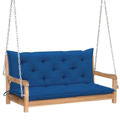 Swing Bench with Blue Cushion 47.2" Solid Wood Teak