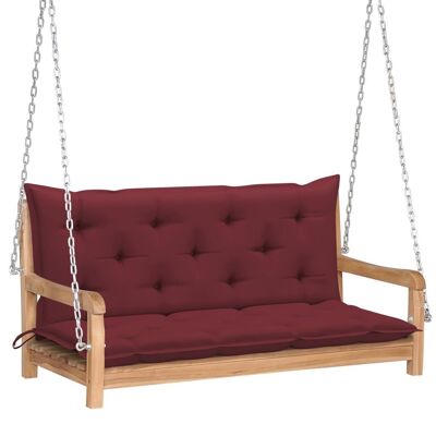 Swing Bench with Wine Red Cushion 47.2" Solid Wood Teak