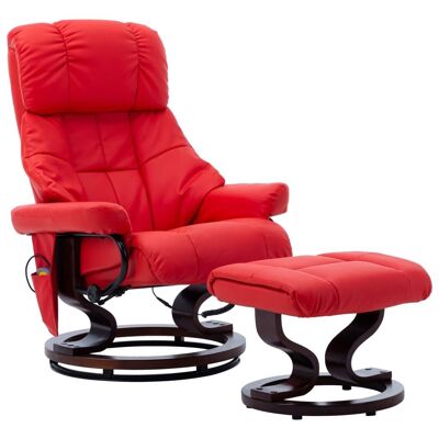 Massage Recliner with Ottoman Red Faux Leather and Bentwood