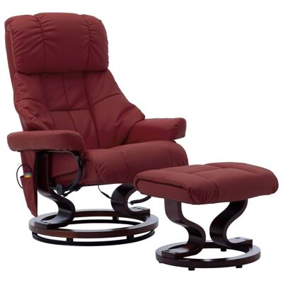 Massage Recliner with Ottoman Wine Red Faux Leather and Bentwood