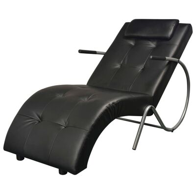 Chaise Longue with Pillow Black Faux Leather