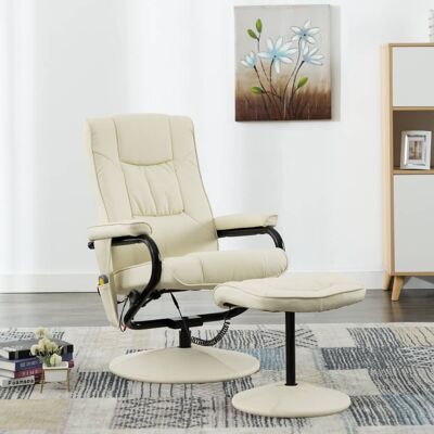 Massage Recliner with Ottoman Cream Faux Leather
