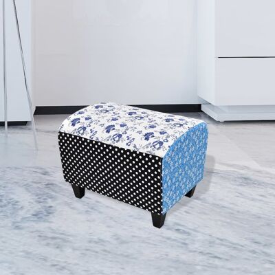 Patchwork Foot Stool Ottoman Country Living Flower Spot Blue White