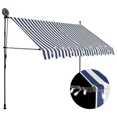 Manual Retractable Awning with LED 98.4" Blue and White