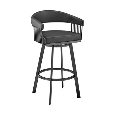 Chelsea 30" Bar Height Swivel Bar Stool in Black Finish and Black Faux Leather
