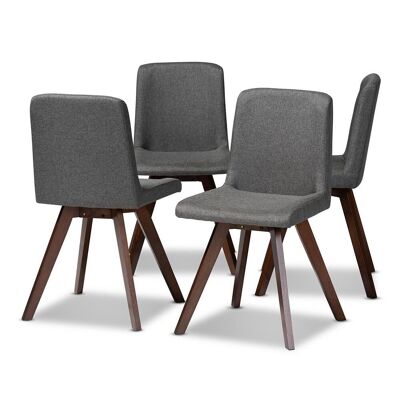 Baxton Studio Pernille Modern Transitional Grey Fabric Upholstered Walnut Finished 4Piece Wood Dining Chair Set