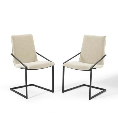 Pitch Dining Armchair Upholstered Fabric Set of 2 - Black Beige EEI-4489-BLK-BEI