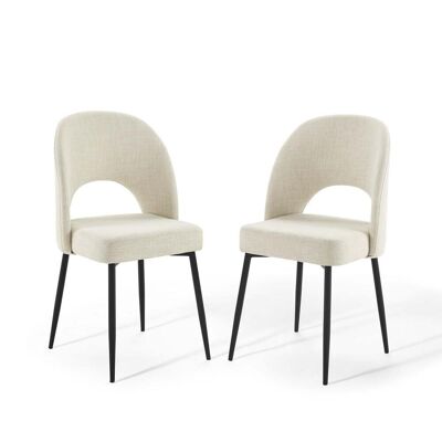 Rouse Dining Side Chair Upholstered Fabric Set of 2 - Black Beige EEI-4490-BLK-BEI