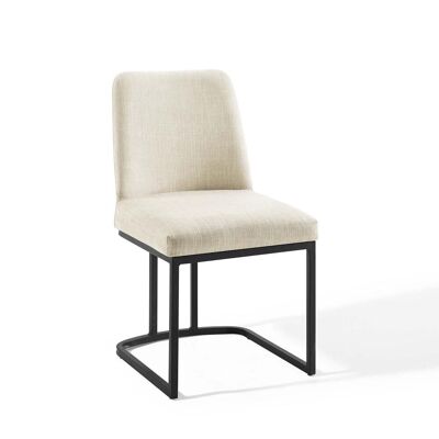 Amplify Sled Base Upholstered Fabric Dining Side Chair - Black Beige EEI-3811-BLK-BEI