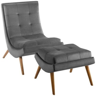 Ramp Upholstered Performance Velvet Lounge Chair and Ottoman Set - Gray EEI-3487-GRY