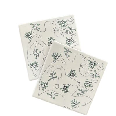 Mistletoe Ink and Hue Ceramic Coasters