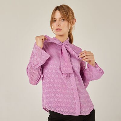 Blouse with bow at neck and long sleeves