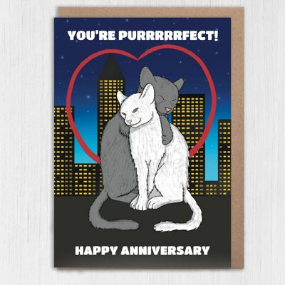 Cats anniversary card: You’re purrrrrfect