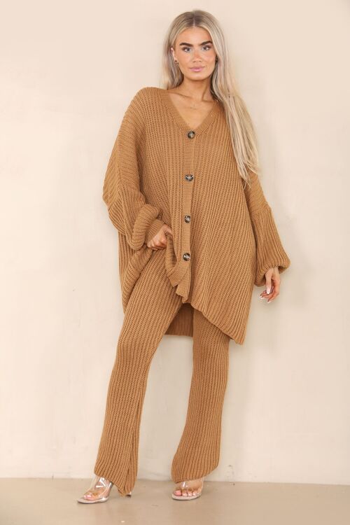 Oversized knit cardigan and trousers co-ord set