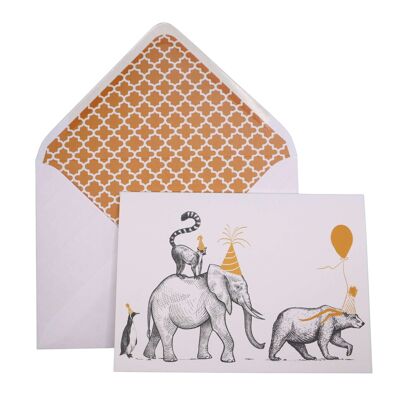 Geburtstagsparade „Der Bär, der Elefant und der Pinguin“ Geburtstagskarte