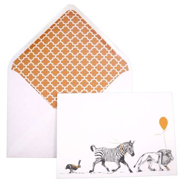 Geburtstagsparade „Der Löwe, das Zebra und der Hase“ Geburtstagskarte