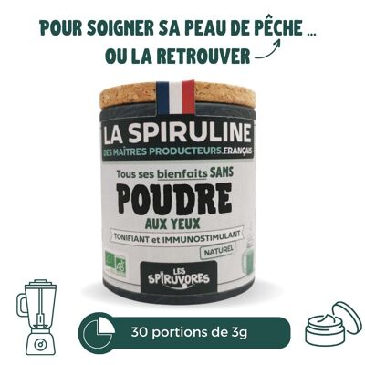 Polvere di spirulina biologica e francese, formato cura 30 giorni, 90 g