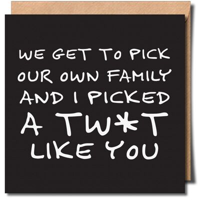 We Get To Pick Our Own Family And I Picked A Tw*T Like You Greeting Card. Fun Card.