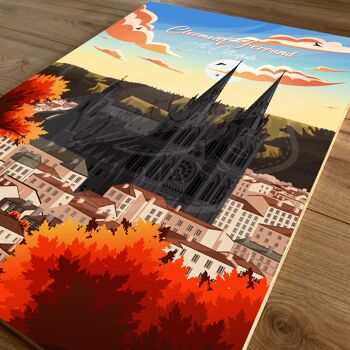 Affiche de voyage vintage et tableau bois pour décoration d’intérieur / Clermont-Ferrand - La Cathédrale 10