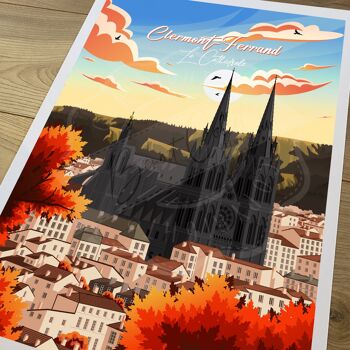 Affiche de voyage vintage et tableau bois pour décoration d’intérieur / Clermont-Ferrand - La Cathédrale 4