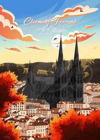 Affiche de voyage vintage et tableau bois pour décoration d’intérieur / Clermont-Ferrand - La Cathédrale 6