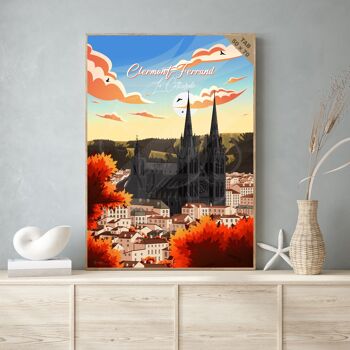 Affiche de voyage vintage et tableau bois pour décoration d’intérieur / Clermont-Ferrand - La Cathédrale 14
