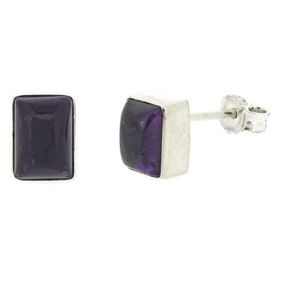 Rectangle Amethyst Cabochon Stud Earrings with Presentation Box