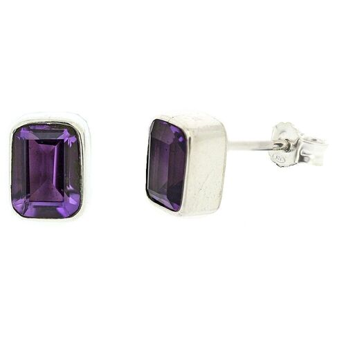 Rectangle Amethyst Faceted Stud Earrings with Presentation Box