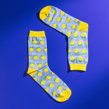 Chaussettes pour hommes en coton égyptien à motifs citron bleu et jaune 3