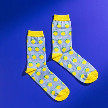 Chaussettes pour hommes en coton égyptien à motifs citron bleu et jaune 4