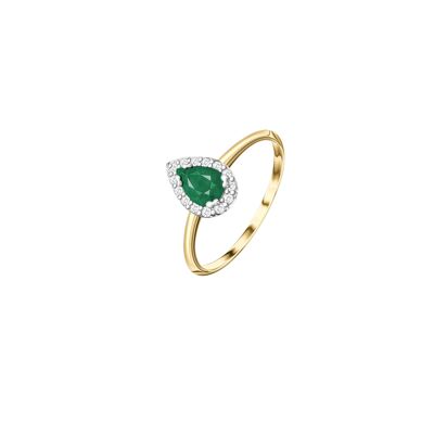 Anillo Pera Esmeralda Envolvente de Diamantes 0,10 ct - Oro amarillo blanco de 18 kt