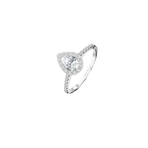 Bague Poire entourage Diamant de laboratoire (synthétique) - 0,85 ct - Or Blanc 18 kt