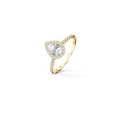 Bague Poire entourage Diamant de laboratoire (synthétique) - 0,85 ct - Or Jaune 18 kt