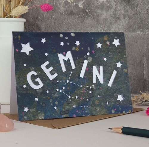 Gemini Zodiac Paper Cut Card