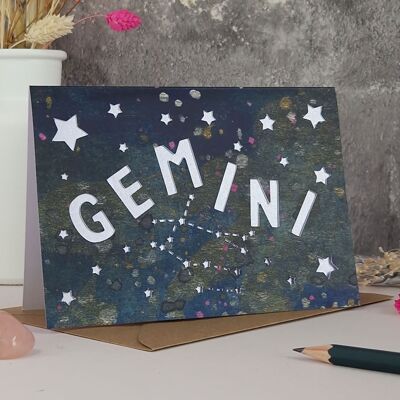 Gemini Zodiac Paper Cut Card