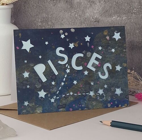 Pisces Zodiac Paper Cut Card