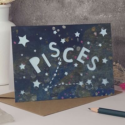 Tarjeta de corte de papel del zodiaco Piscis