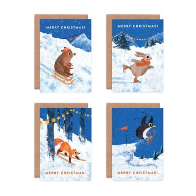 Scène de neige de Noël Multipack de 8 cartes de vœux