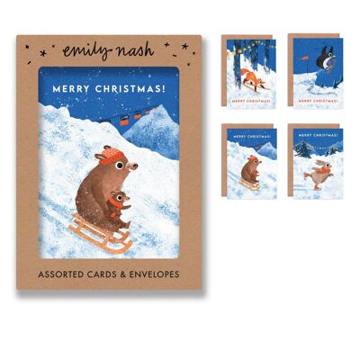 Scène de neige de Noël Multipack de 8 cartes de vœux