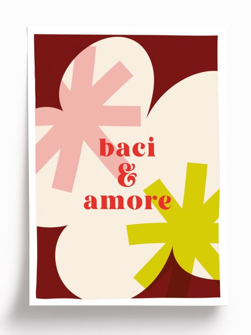 Affiche illustrée Baci & amore - format A5 14,8x21cm