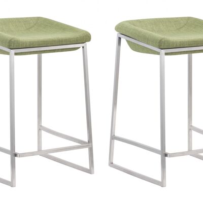 Set of Two Heathered Green and Stainless Indented Counter Stools