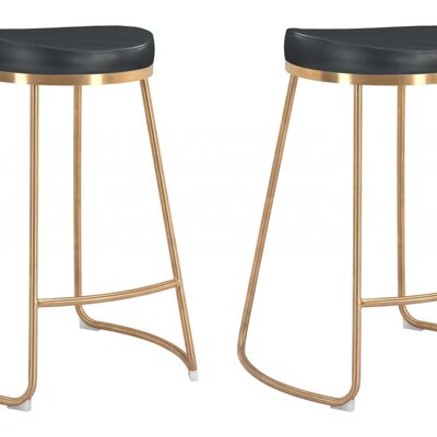 Set of Two Black and Gold Modern Glam Geo Backless Counter Stools