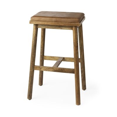 30" Cognac Brown Faux Leather Counter Stool