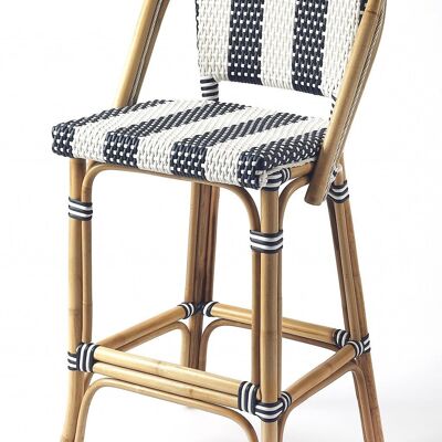 Blue And White Striped Rattan Bar Stool