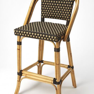 Dark Brown And Beige Rattan Bar Stool