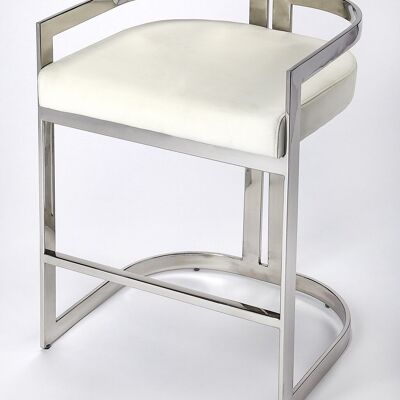 Nickel Plated White Faux Leather Counter Stool