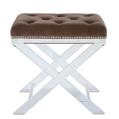 19" X 14" X 19" Brown Fabric And Clear Acrylic Stool