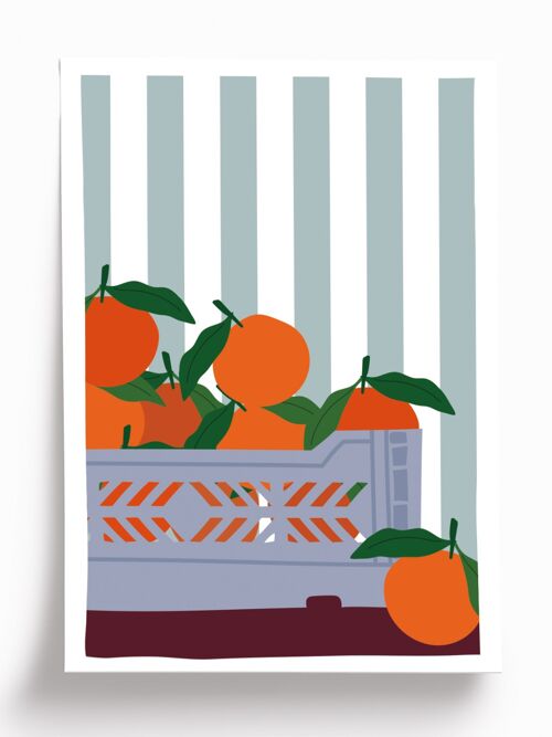 Affiche illustrée Mandarines - format A5 14,8x21cm