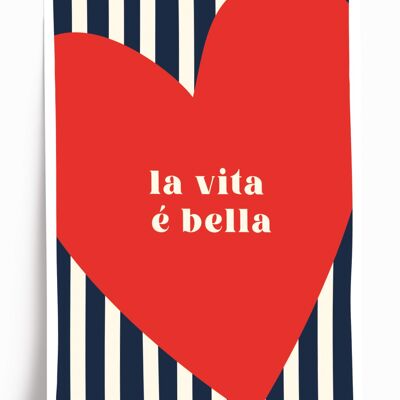 Illustrated poster La vita é bella - format 30x40cm